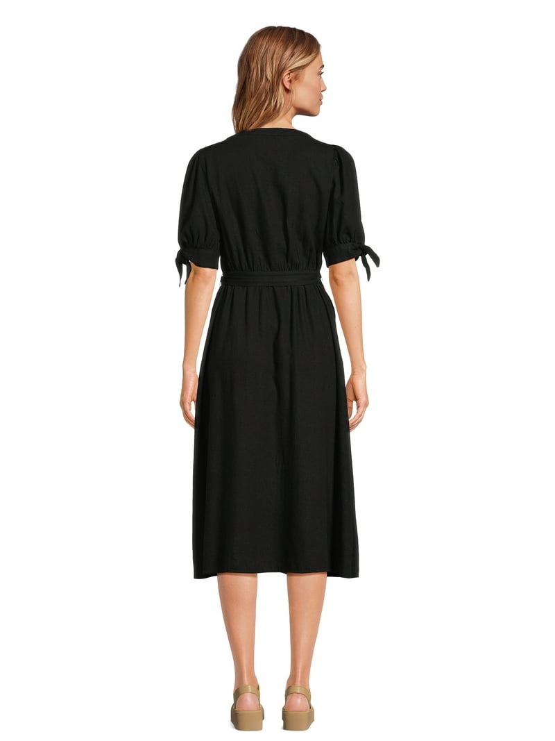 Time and Tru Tie Sleeve Midi Linen and Rayon, Dresses (Women's) - Walmart .com Time and Tru Tie Sleeve Midi Linen and Rayon, Dresses (Women's) - Walmart .com