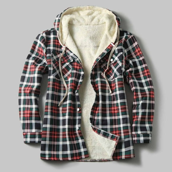Meichang Mens Fleece Jackets Clearance Plaid Hoodies Fall Button Down Shirt Jacket Classic Fit Long Sleeve Coat Jacket