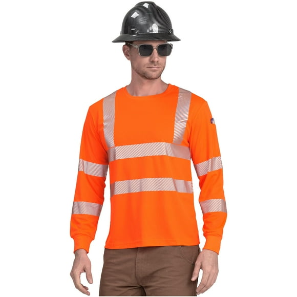 AYKRM Safety High Visibility Long Sleeve Construction Work Shirts Class 3 Workwear | Hi Vis Shirt (6XL, Orange)
