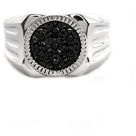 Men's Black Diamond Accent Circle Sterling Silver Ring