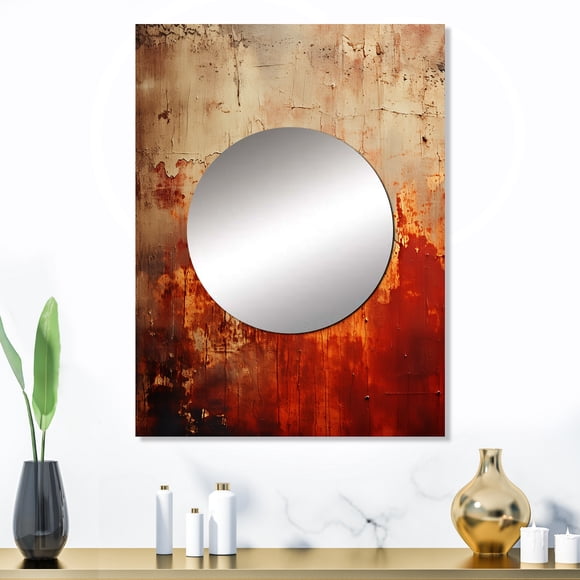 Designart "Chaotic Orange Collage III" Abstract Collages Mirror Wall Decor - Modern Orange Abstract Large Mirror For Wall Art Decor - 32" x 24" Inch