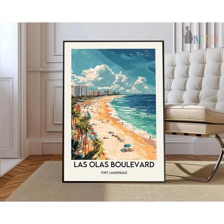 Las Olas Boulevard Fort Lauderdale Florida Travel Poster Wall Art, 8x12 UNFRAMED