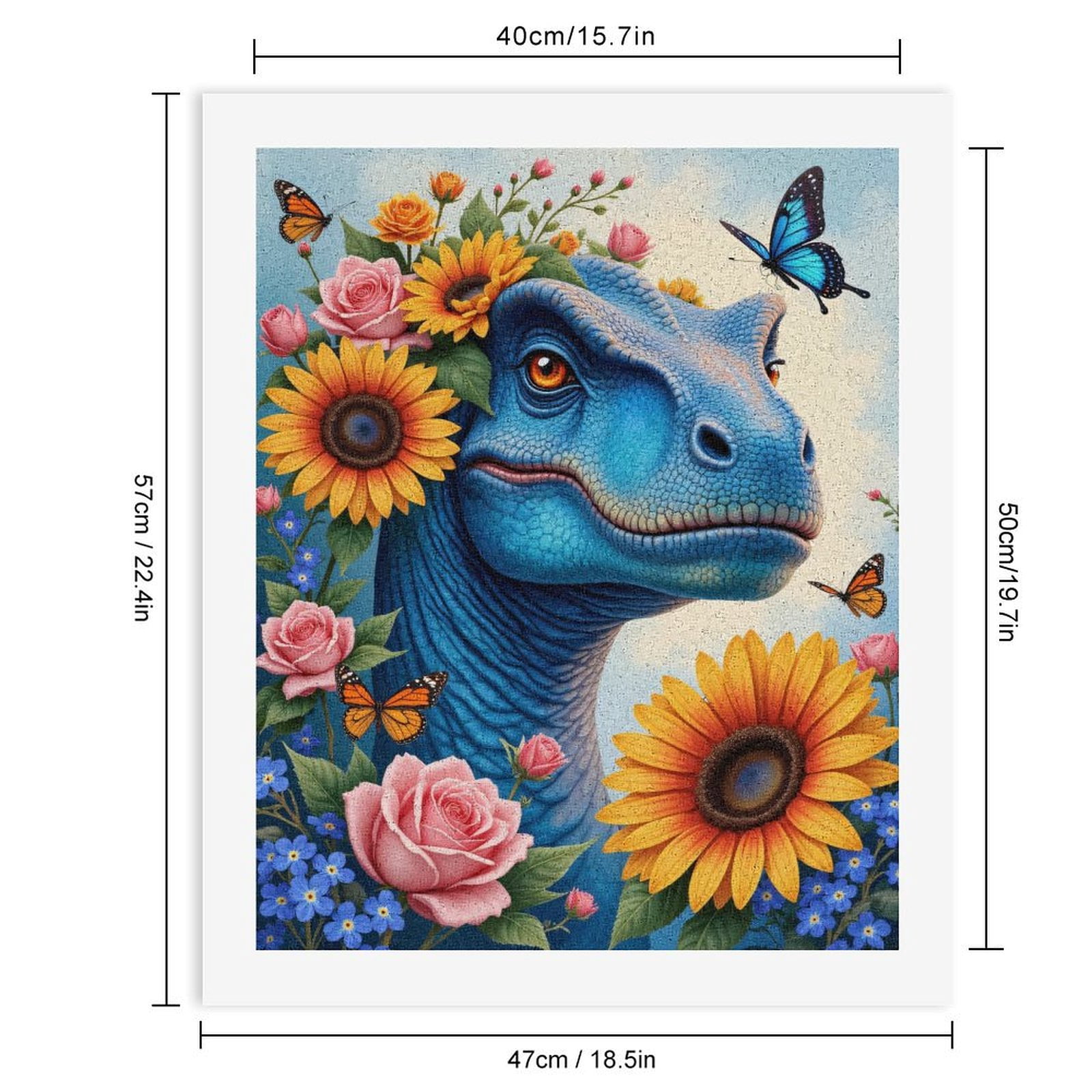 Paint by Numbers Kit for Adults, Blue Dinosaur Floral Butterflies Paint by Numbers, Easy Paint by Numbers Kit for Adults Beginner, DIY Adult Paint by Number Kits on Canvas, Home Decor 12x16in
