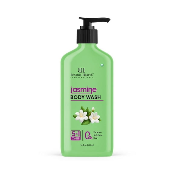 Botanic Hearth Jasmine Body Wash, 5-in-1 Care Formula, Paraben & Sulphate Free, 16 fl oz (473 ml), Gentle Body Cleanser with Soothing Floral Fragrance