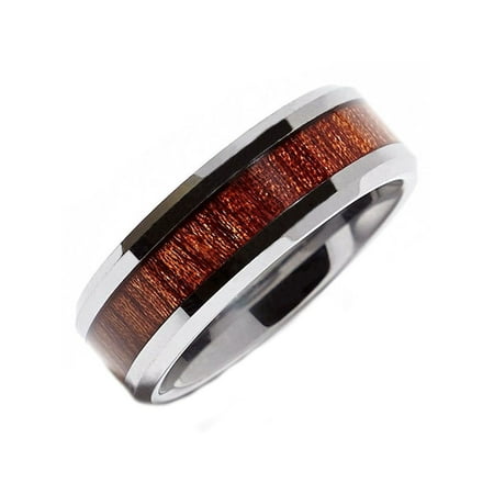 Metals Jewelry Men / Women 8mm Tungsten Carbide Rosewood Inlay Wedding Ring Comfort Fit Size 10.5