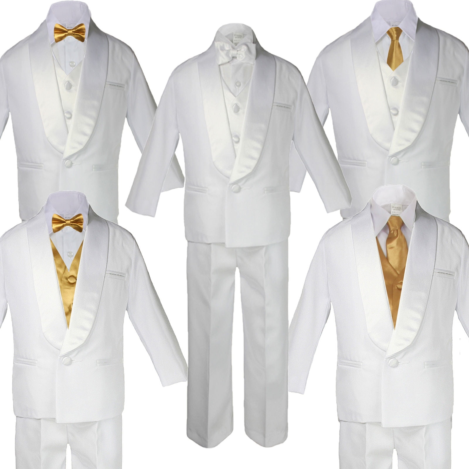 5-7pc Boy Teen White Shawl Lapel Party Suits Tuxedo LILAC Satin Bow Necktie Vest 