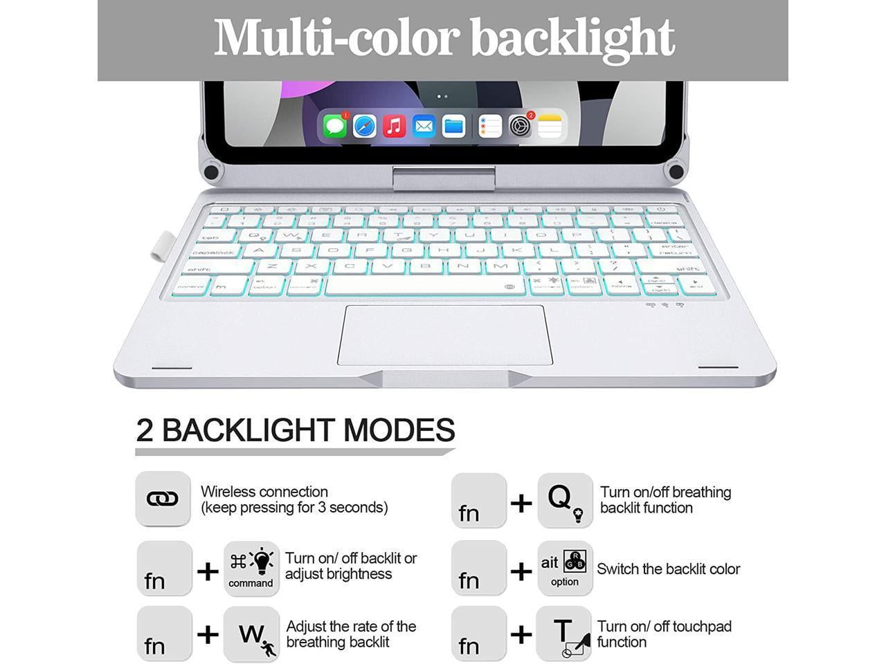Touchpad Keyboard Case for iPad Air 5 10.9 inch 2022 / iPad Air 4 10.9 inch 2020 / iPad Pro 11 2021/2020/2018 with Multi-Touch Trackpad / Pencil Holder, 360° Rotatable,7 Color Backlit
