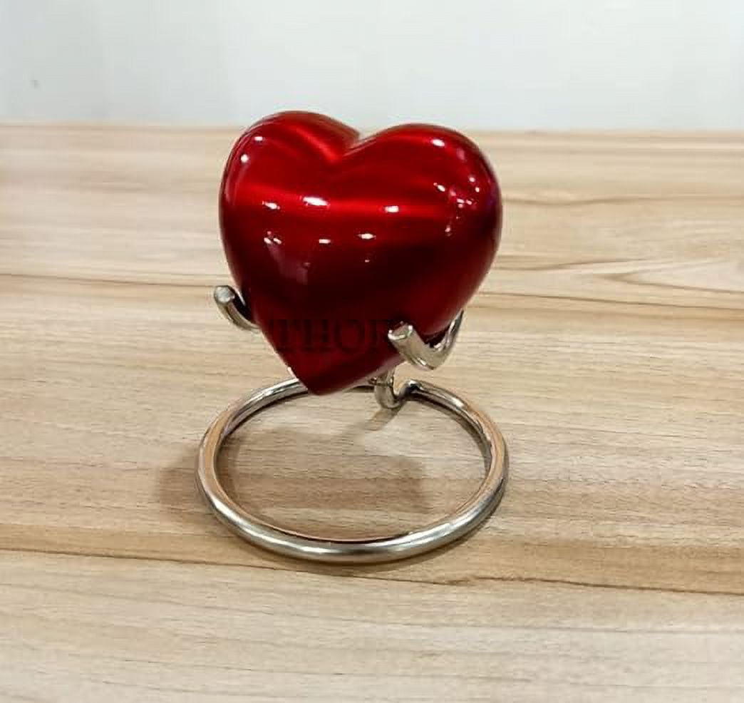 Red Heart Cremation Urn - Heart Keepsake Urn for Human Ashes with Premium Box & Heart Urn Stand - Small Handcrafted Red Urn for Ashes - Small Heart Shaped Urn - Perfect Mini Urn for Your Loved Ones