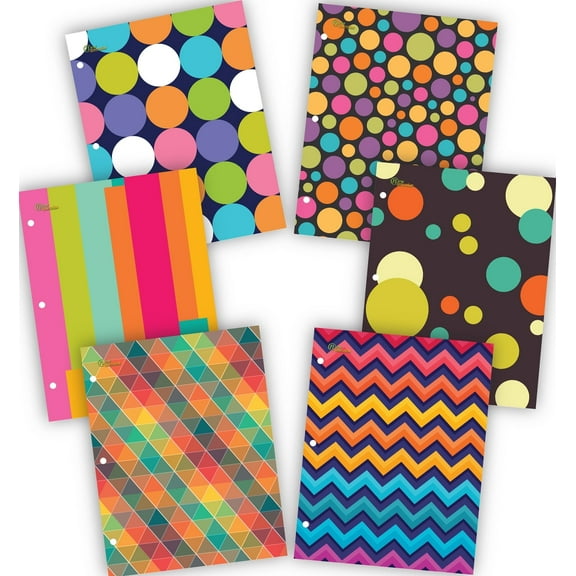 New Generation 2-Pocket Folders, Assorted Pattern Designs , 6 Count