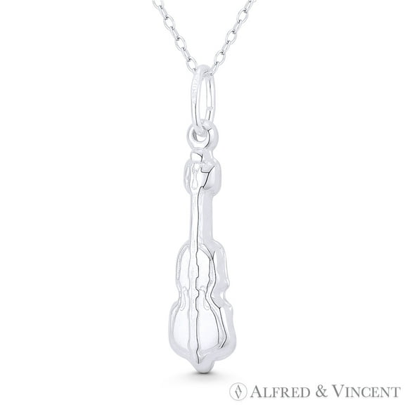 Violin Musical Instrument / Musician Charm 33x8mm (1.3x0.3in) 3D Pendant & Chain Necklace in .925 Sterling Silver