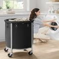 thumbnail image 2 of MX-29-Gallon (110 L) Laundry Basket with Wheels, Rolling Round Heavy-Duty Laundry Hamper Cart with Steel Frame and Removable Bag, 2 Locking Wheels, Ink Black and Metallic Silver, 2 of 5