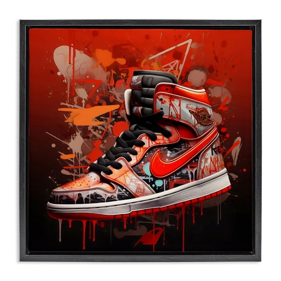 Stupell Industries Modern Shades Of Red Sneaker Black Floating Frame Canvas Art, 18 x 18, by Creative Studio
