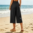 thumbnail image 5 of cocolona Womens Summer Casual Capri Pants Elastic Waist Straight Wide Leg Travel Beach Cropped Pants with Pockets, 5 of 5