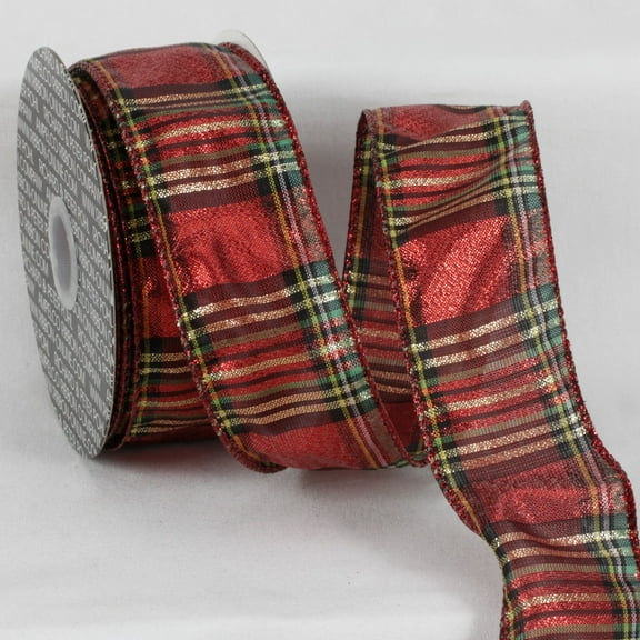 The Ribbon People Red and Gold Colored Plaid Wired Edge Craft Ribbon 2" x 20 Yards
