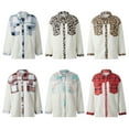 thumbnail image 3 of Women's Fleece Plaid Shacket Jacket Lapel Button Short Pocketed Shirts Coats Winter Warm Sherpa Jacket, 3 of 7