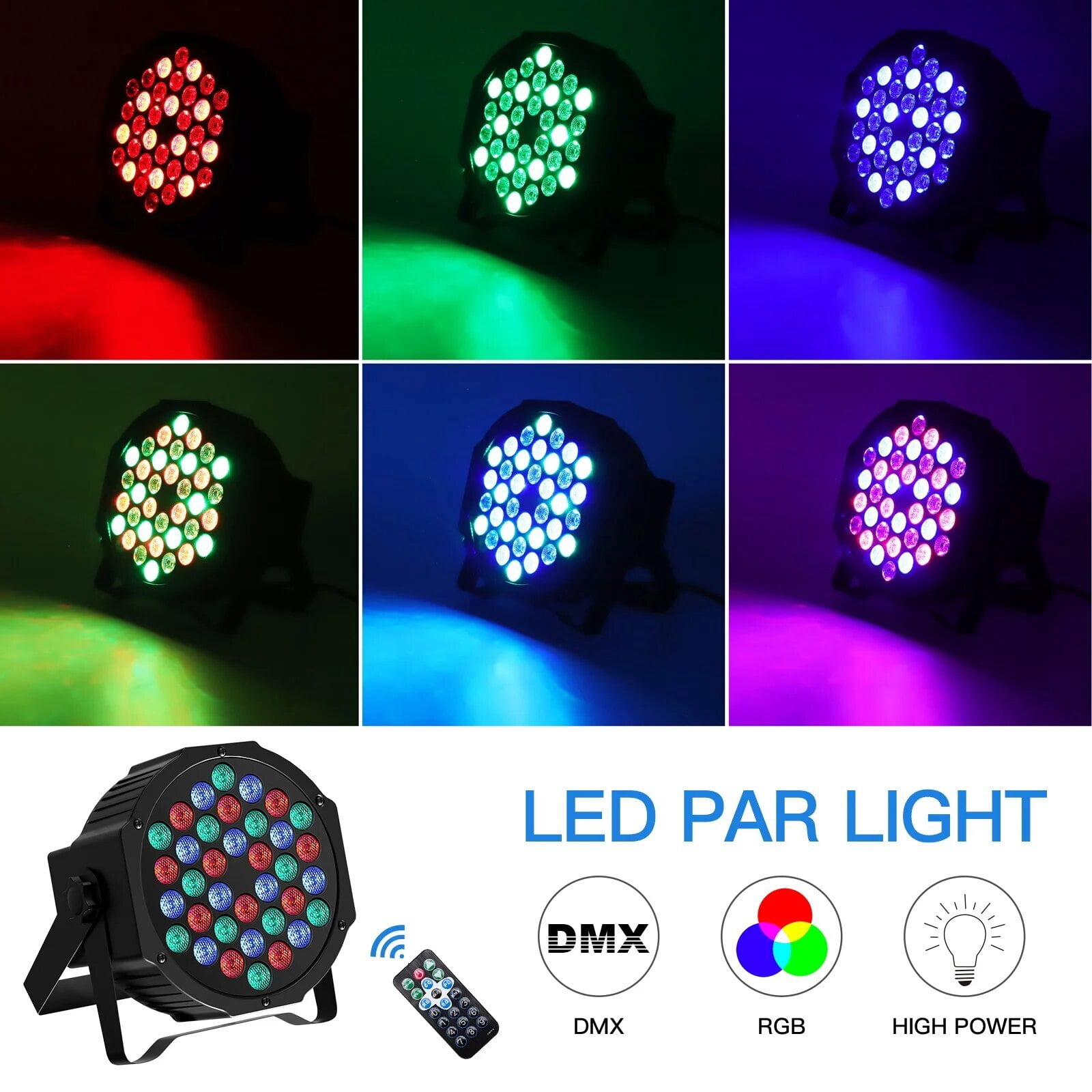 36 LED Stage Lights RGB DJ LED Par Light Remote & DMX Controlled Sound Activated Auto Play Uplights for Wedding Birthday Christmas Holiday Music Show Dance Party Stage Lighting