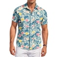 thumbnail image 2 of QHRMKOG Short Sleeve Shirts for Men Loose Fit Tropical Print Hawaiian Shirts Breathable Holiday Button Down Beach Shirts Summer Casual Top Pink L, 2 of 6