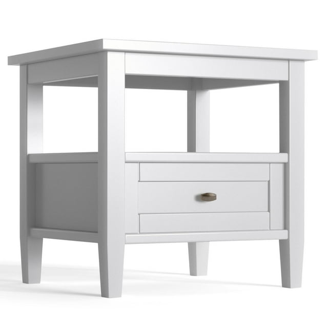 SIMPLIHOME Warm Shaker SOLID WOOD 20 inch wide Rectangle Rustic Contemporary End Side Table in White with Storage, 1 Drawer and 1 Shelf, for the Living Room and Bedroom