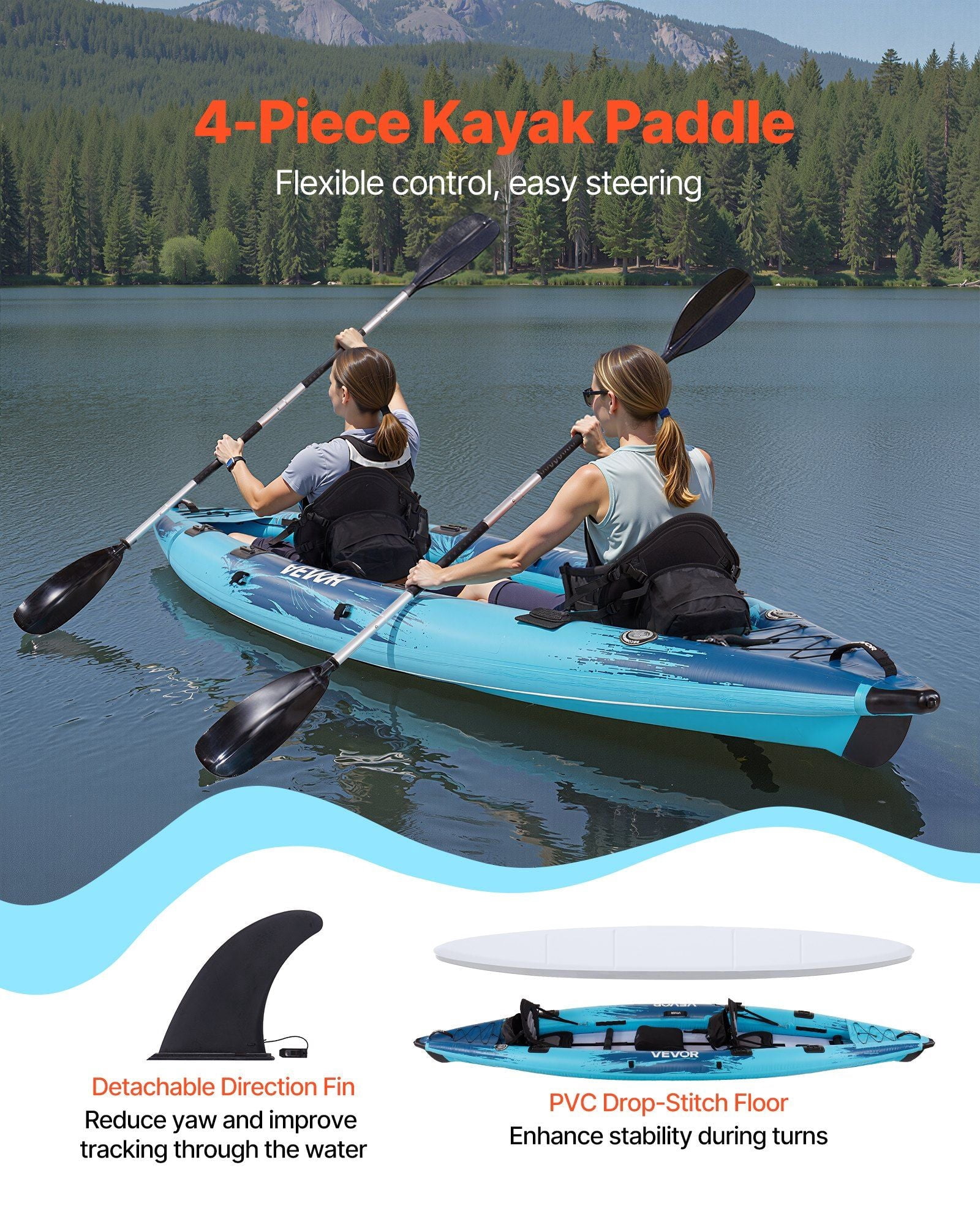 Inflatable Kayak 2-Person Inflatable Recreational Kayak 700LBS Capacity