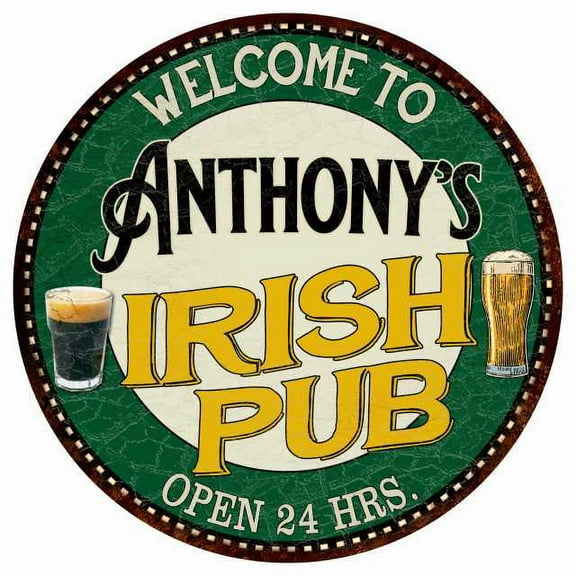 Anthony's Irish Pub 14" Round Metal Sign Kitchen Bar Wall Decor 100140036371