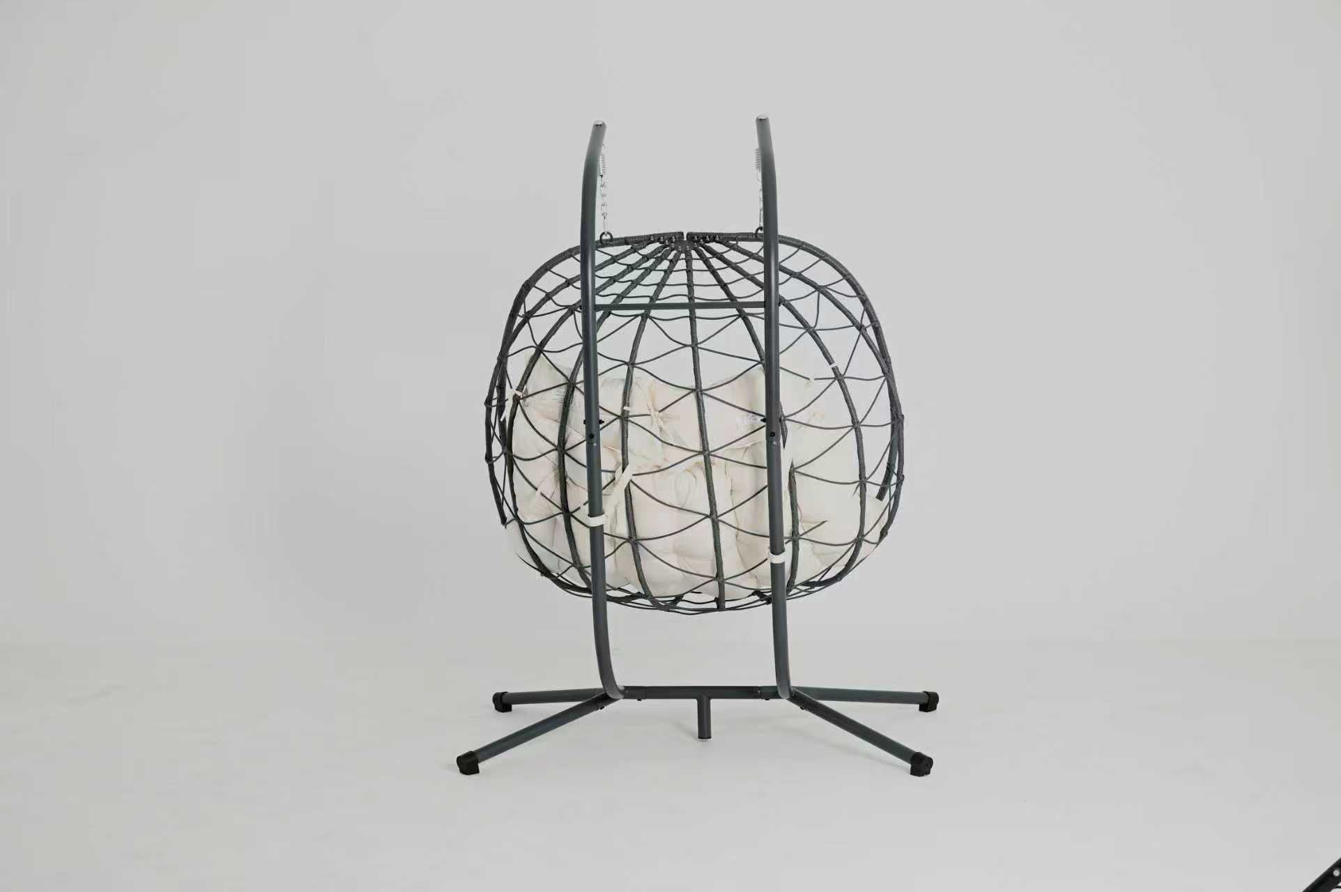 2 Persons Egg Chair with Stand, Indoor Outdoor Swing Chair Patio Wicker Hanging Egg Chair for Bedroom, Beige