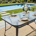 thumbnail image 2 of TLSUNNY Outdoor Patio Dining Table, w/ Umbrella Hole, Rectangular Tempered Glass Table for 6, Outdoor Metal Furniture, for Patio, Graden, Backyard, 2 of 9