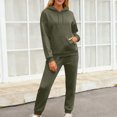 thumbnail image 6 of Women's Fashion Casual Solid Color Loose Hooded Sweatshirt Suit, Comfortable and Trendy for Casual Outings and Sportswear,Army Green,L, 6 of 6