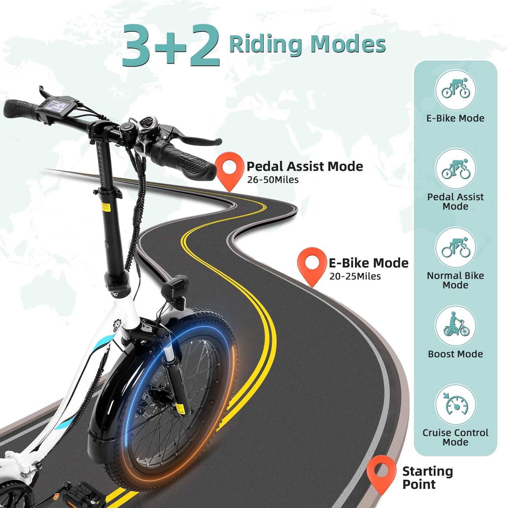 Elifine 500W Foldable Electric Bike, 20" x 3.0" Fat Tire Electric Bicycle Max. 19.8mph Commuter Ebike, 48V 10.4Ah Removable Battery UL 2849 with 5 Riding Modes Electric Bike for Men Women Senior