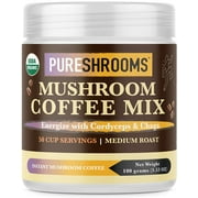 PureShrooms Coffee - Energize with Cordyceps & Chaga - Performance, Natural Energy, Immune Booster, Pre-Workout (50 Servings, 100 Grams)