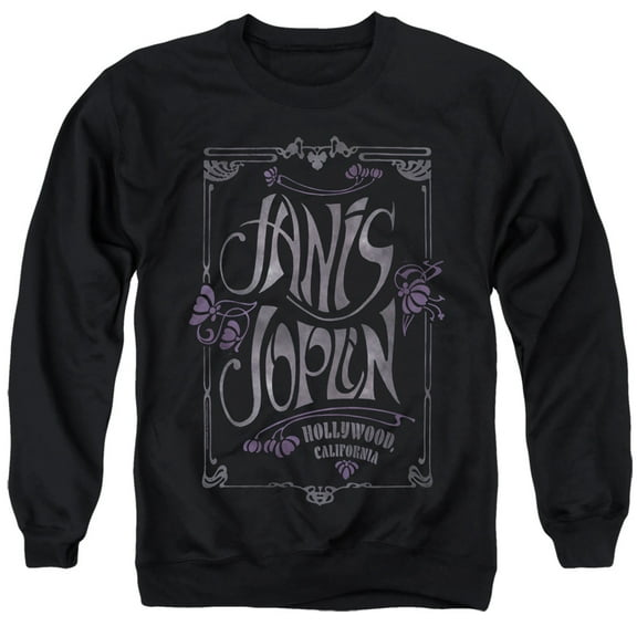 Janis Joplin Janis Deco Type Unisex Adult Crewneck Sweatshirt,Black, X-Large