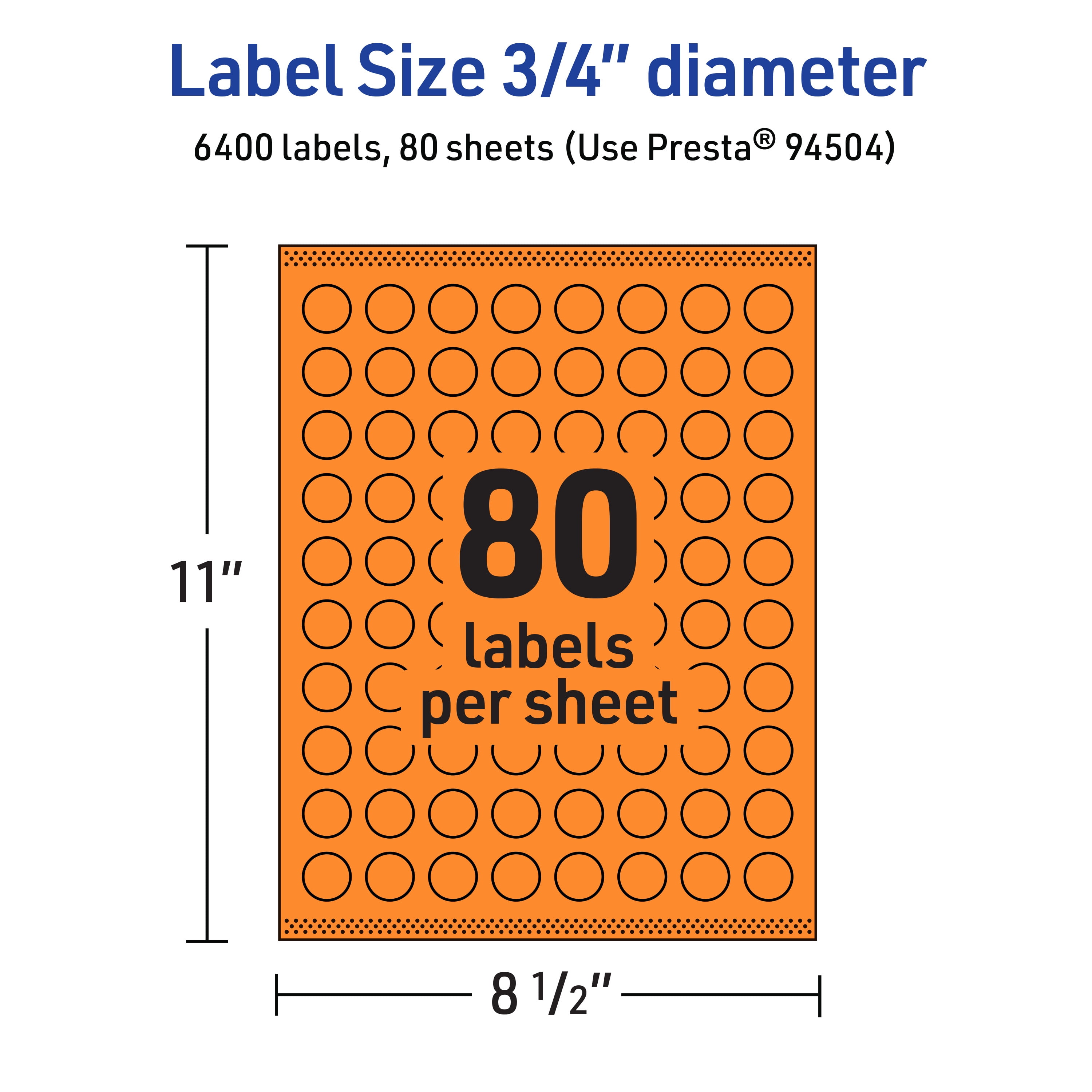 Avery Printable Round Labels, Bright Orange, 0.75" Diameter, 6,400ct