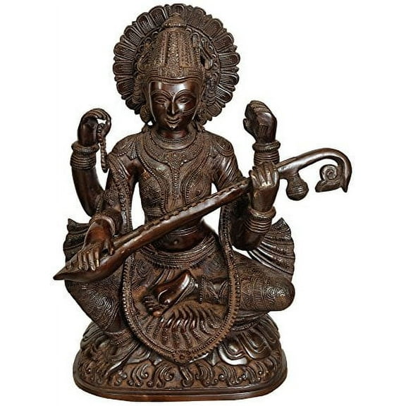 Exotic India ZBU74 Goddess Saraswati, 16.5", Brown
