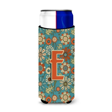 

Carolines Treasures CJ2012-EMUK Letter E Flowers Retro Blue Ultra Beverage Insulators for slim cans Slim Can