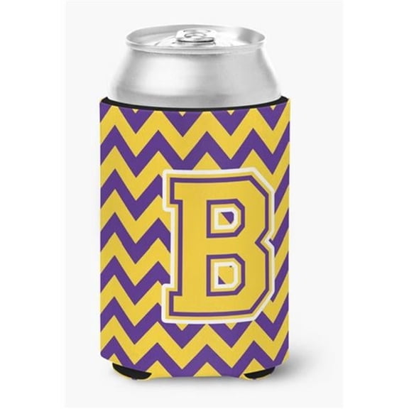 Letter B Chevron Purple & Gold Can or Bottle Hugger, 0.25 x 4 x 5.5 in.