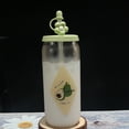 thumbnail image 5 of Drinking Glass with Lid, Driking Straw and Flower Straw Cover Cap - 16 Oz Can Shaped Glass Cups Beer, Ice Coffee Glasses Cute Tumbler Cup for Soda Boba Tea Cocktail, 5 of 9