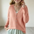 thumbnail image 2 of Husipze Girls V-neck Knit Cardigan Sweater Button Front Knit Fall Outwear Long Sleeves Lightweight for Fall Winter School Pink 14-15 Years, 2 of 6
