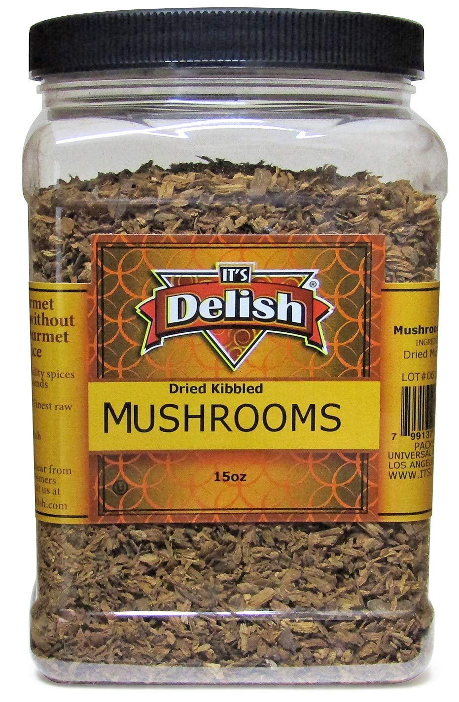 Dried Mushroom Kibble by Its Delish, 15 Oz Jumbo Container  Dark Chilean Dehydrated and Chopped Boletus Luteus Mushrooms for Cooking and Flavoring