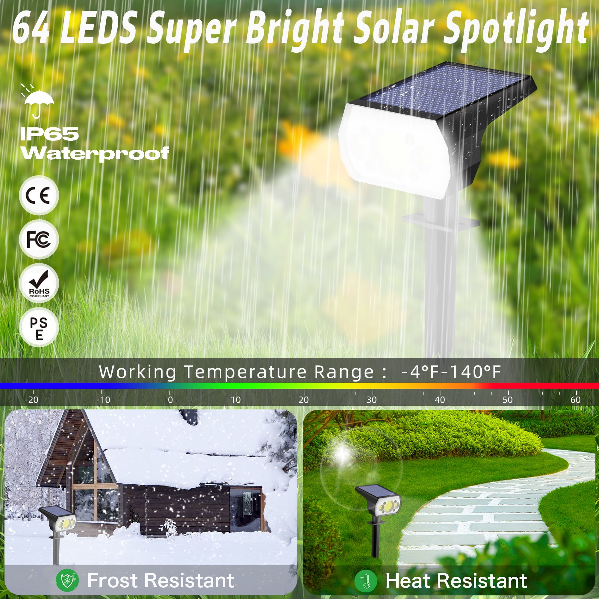 CHARKEE Solar Spot Lights Outdoor Waterproof,6 Pack/64 LED Solar Powered Garden Lights for Yard Landscape Lighting Decoration