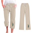 thumbnail image 2 of Pantalons en Coton et Lin pour Femmes Mode Pantalons Taille Haute à Tube Droit avec Imprimé Plumes Pantalons Décontractés Polyvalents en Coton et Lin Pantalons Taille Haute pour Femmes, 2 of 8