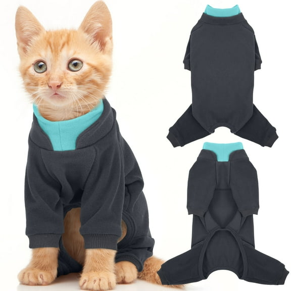 ROZKITCH Sticky Cat Clothes Soft Cat Recovery Suit Stretchy Cat Onesie - Hair Loss Prevention Prevents Licking Body and Leg Wounds After Surgery, Grey, S