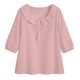 thumbnail image 2 of Mujeres Manga Corta Tops 3/4 Manga Blusa Ruffle Puff Cordón de Lino Color Sólido Casual Camisa de Verano, 2 of 5