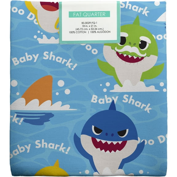 Baby Shark 18" x 21" Cotton Precut Sewing & Craft Fabric, Blue