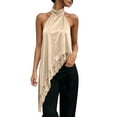 thumbnail image 2 of Karymi Cute Tops for Women Halter Neck Asymmetric Tank Top, Twist Sleeveless Floral Lace Trim Irregular Long Hem Loose Flowy Camisole, Satin Layering Blouse Tops for Women Trendy, 2 of 7