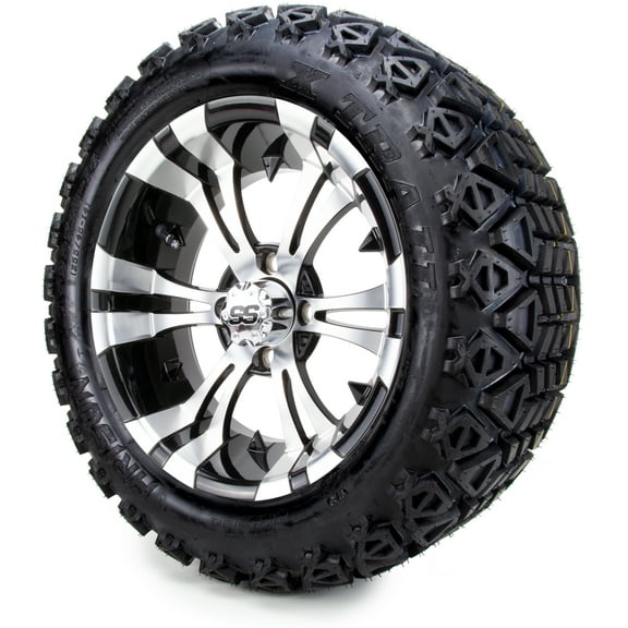 14" Vampire Machined & Black Golf Cart Wheels & All Terrain Tires Combo Set of 4