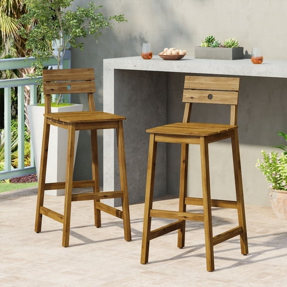 2-Piece Rustic Acacia Wood Barstools - Stylish Outdoor/Indoor Seating