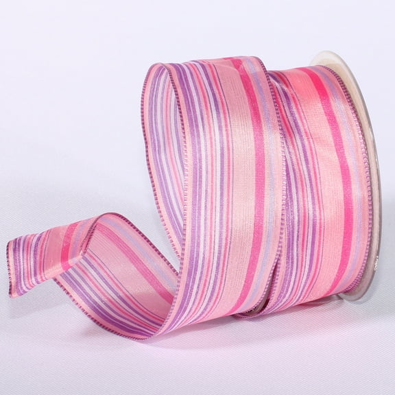 The Ribbon People Sheer Pink and Purple Striped Wired Craft Ribbon 1.5" x 27 Yards