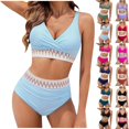 thumbnail image 1 of Women's Bikini Sets High Waisted Bikini Sets Tummy Control Swimsuits V Neck Color Block Two Piece Bathing Suit 2025, 1 of 4