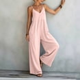 thumbnail image 5 of gakvbuo Summer Jumpsuits For Women Casual Dressy Wedding Camis Sleeveless Suspender Romper Solid Color Spaghetti Strap V-Neck Wide-Leg Pants, 5 of 6