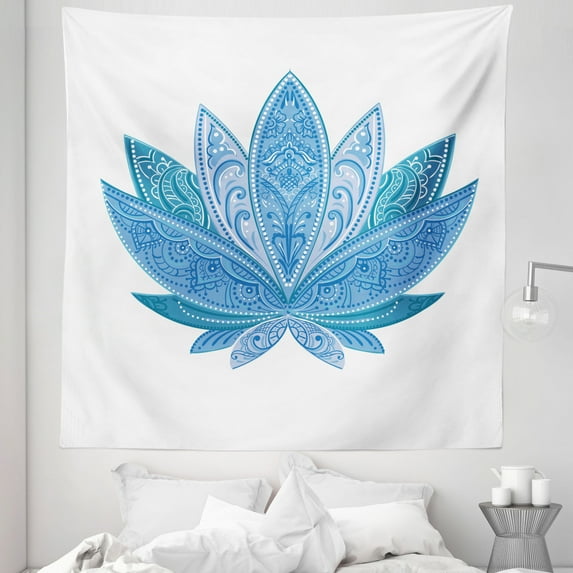 East Tapestry, Design with Paisleys and Swirls on Lotus Petals Eastern Motifs, Fabric Wall Hanging Decor for Bedroom Living Room Dorm, 5 Sizes, Purple Grey Petrol Blue, by Ambesonne