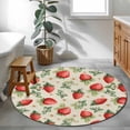 thumbnail image 4 of Red Strawberry 3ft Area Rug, Summer Fruits Farmhouse Leaves Floral Retro Washable Non-Slip Small Round Rugs for Entryway Bedroom Kitchen, Soft Circle Carpet for Dining Room, Playroom Nursery Rug, 4 of 9